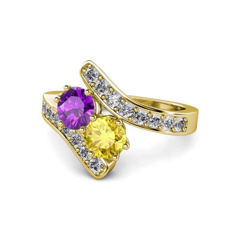 Eleni Amethyst and Yellow Sapphire with Side Diamonds Bypass Ring 