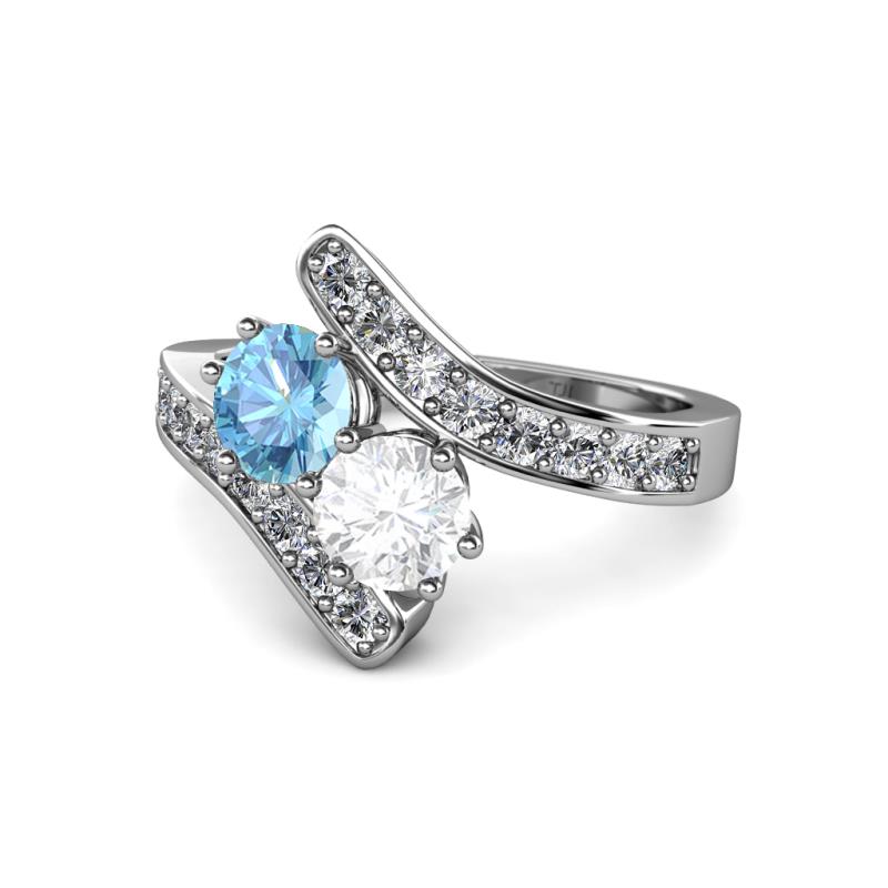Eleni Blue Topaz and White Sapphire with Side Diamonds Bypass Ring 