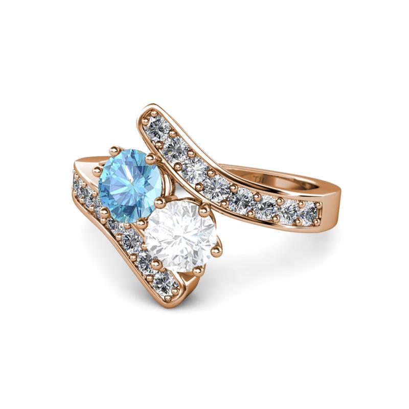 Eleni Blue Topaz and White Sapphire with Side Diamonds Bypass Ring 