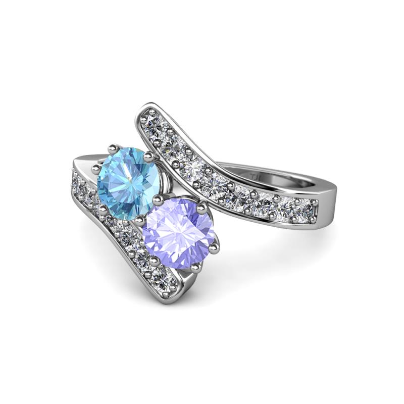 Eleni Blue Topaz and Tanzanite with Side Diamonds Bypass Ring 