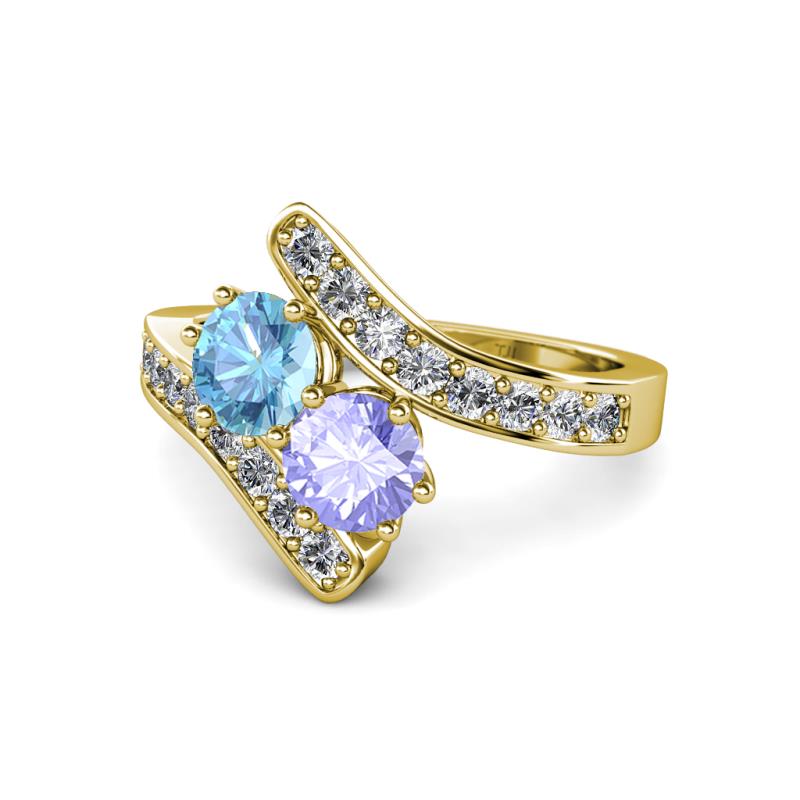 Eleni Blue Topaz and Tanzanite with Side Diamonds Bypass Ring 