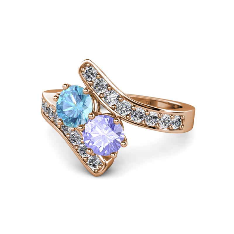 Eleni Blue Topaz and Tanzanite with Side Diamonds Bypass Ring 