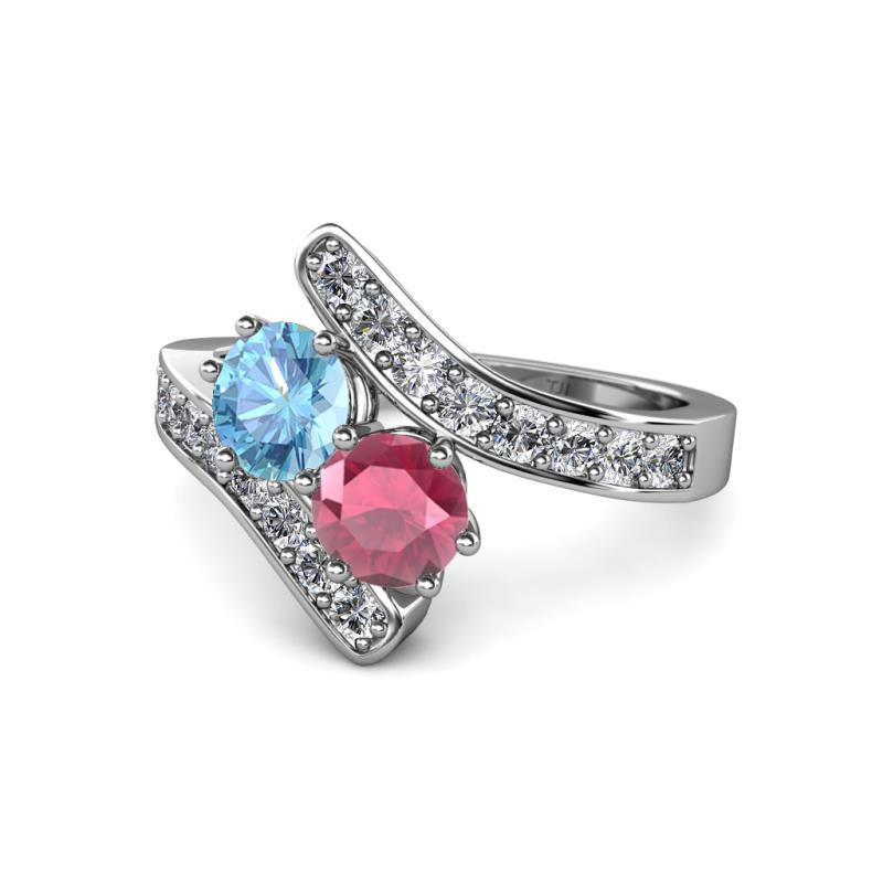 Eleni Blue Topaz and Rhodolite Garnet with Side Diamonds Bypass Ring 