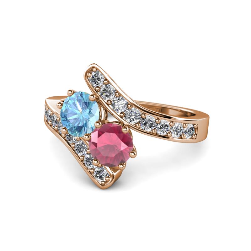 Eleni Blue Topaz and Rhodolite Garnet with Side Diamonds Bypass Ring 