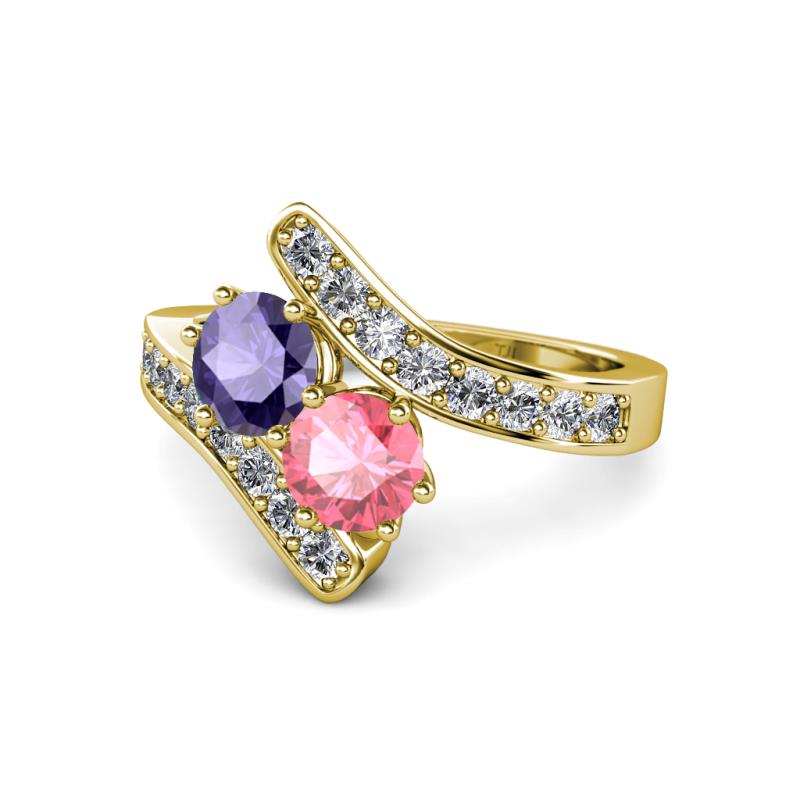 Eleni Iolite and Pink Tourmaline with Side Diamonds Bypass Ring 