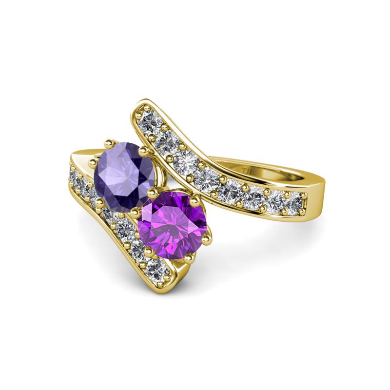 Eleni Iolite and Amethyst with Side Diamonds Bypass Ring 