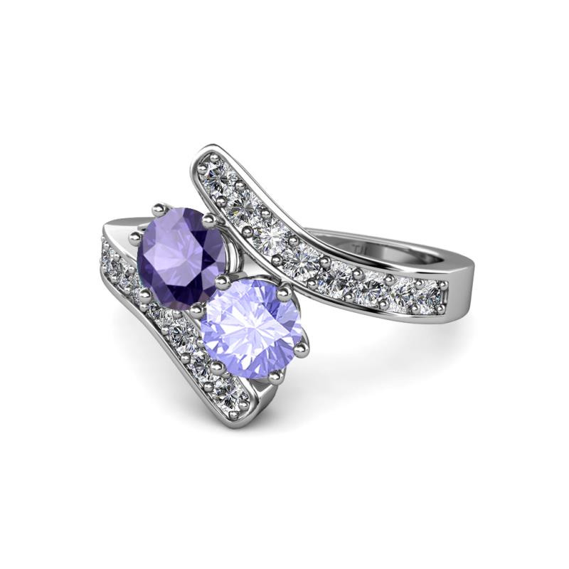 Eleni Iolite and Tanzanite with Side Diamonds Bypass Ring 