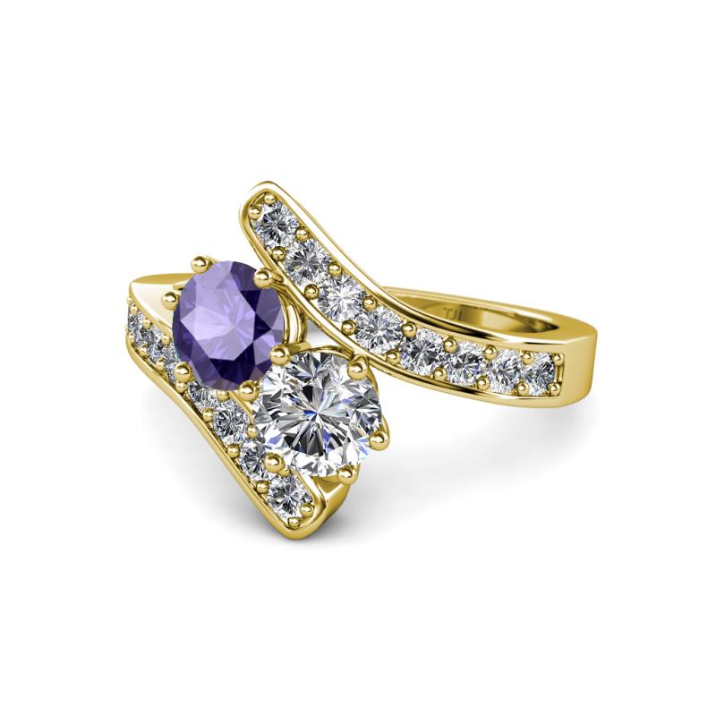 Eleni Iolite and Diamond with Side Diamonds Bypass Ring 