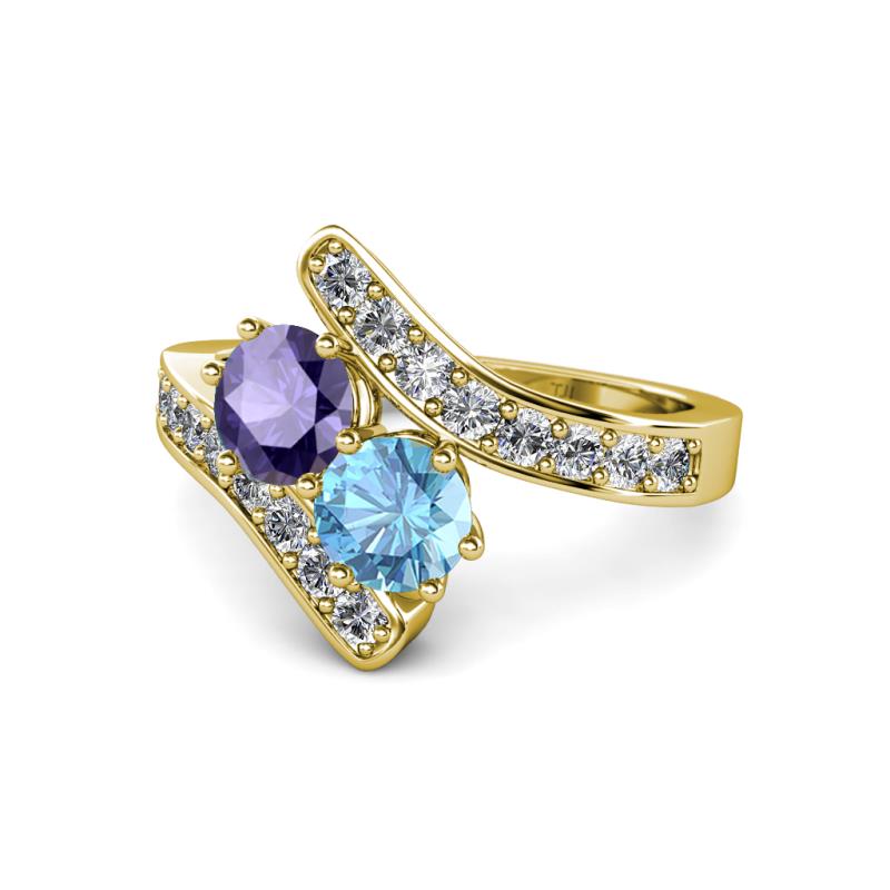Eleni Iolite and Blue Topaz with Side Diamonds Bypass Ring 