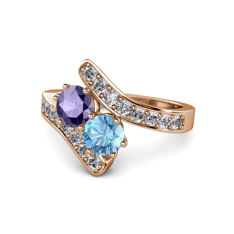 Eleni Iolite and Blue Topaz with Side Diamonds Bypass Ring 
