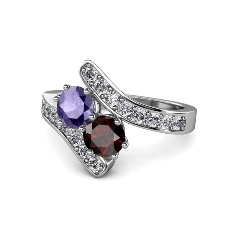 Eleni Iolite and Red Garnet with Side Diamonds Bypass Ring 