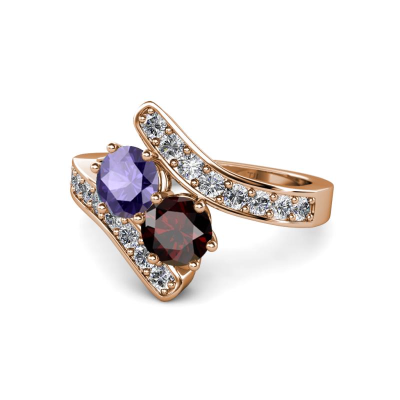 Eleni Iolite and Red Garnet with Side Diamonds Bypass Ring 