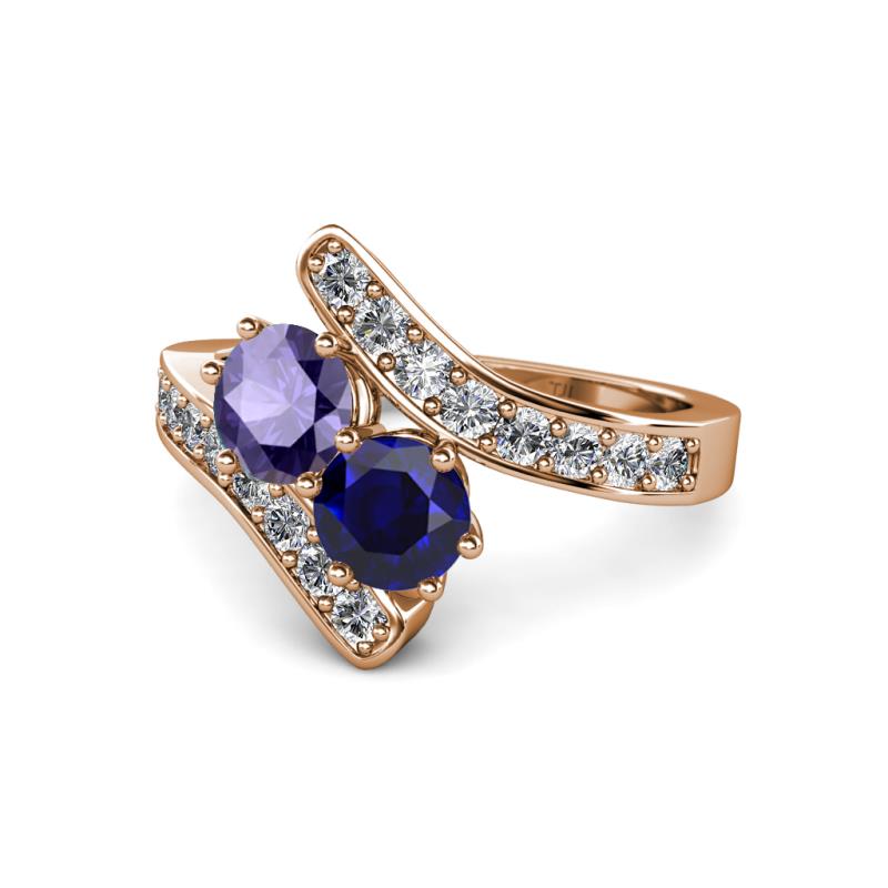 Eleni Iolite and Blue Sapphire with Side Diamonds Bypass Ring 