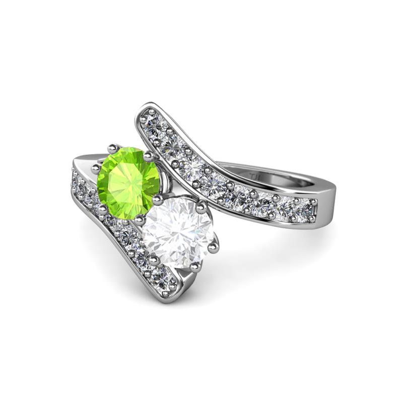 Eleni Peridot and White Sapphire with Side Diamonds Bypass Ring 