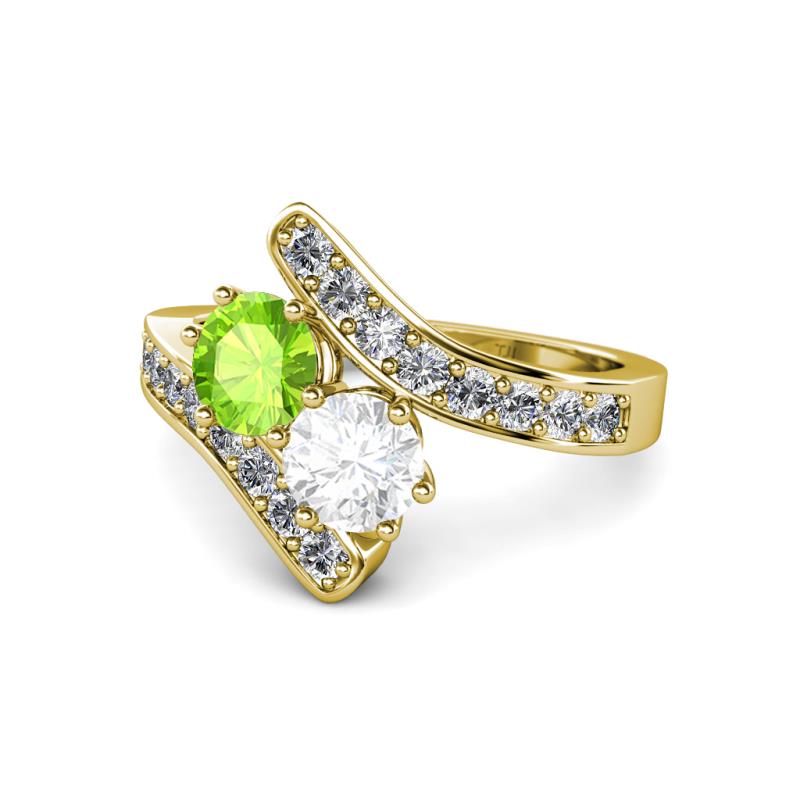 Eleni Peridot and White Sapphire with Side Diamonds Bypass Ring 