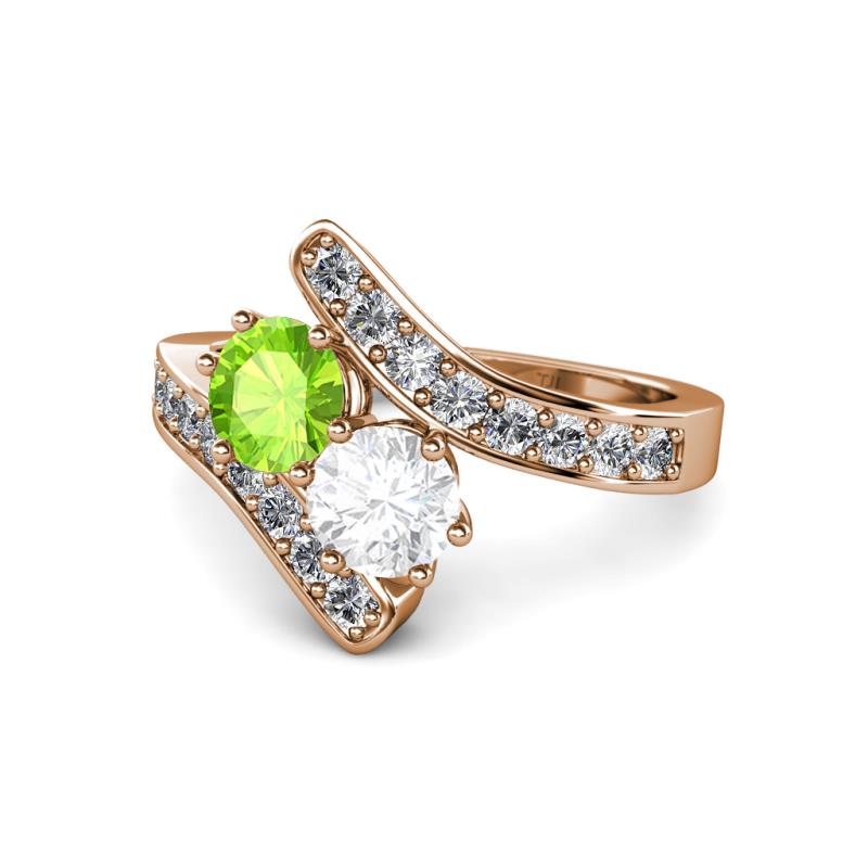 Eleni Peridot and White Sapphire with Side Diamonds Bypass Ring 