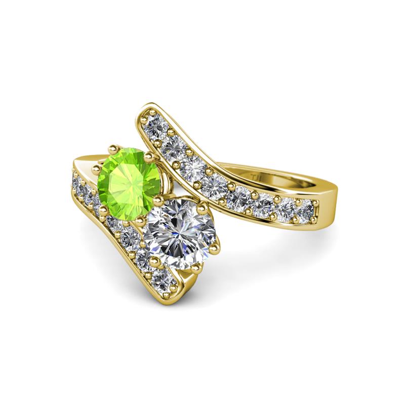Eleni Peridot and Diamond with Side Diamonds Bypass Ring 