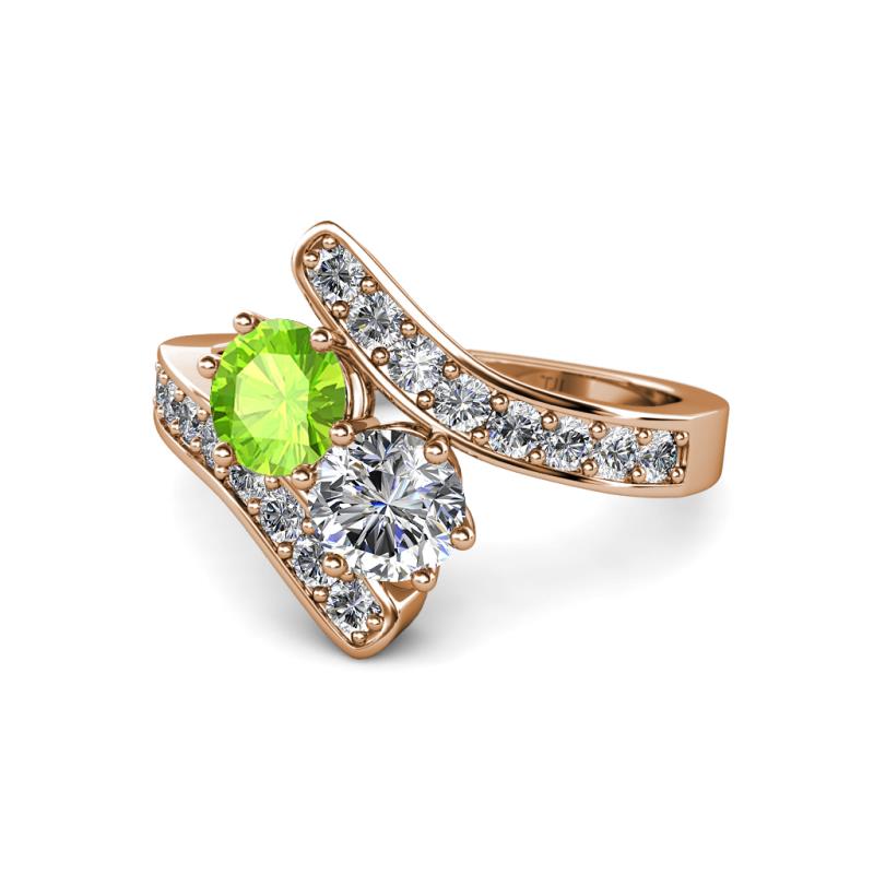 Eleni Peridot and Diamond with Side Diamonds Bypass Ring 