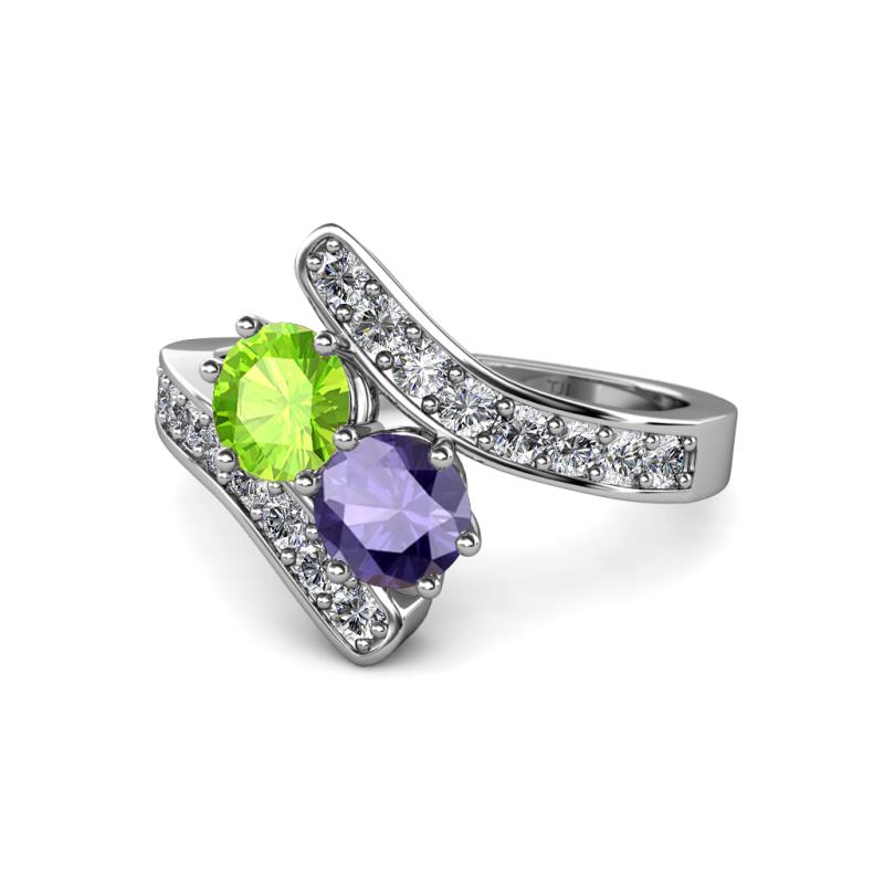 Eleni Peridot and Iolite with Side Diamonds Bypass Ring 
