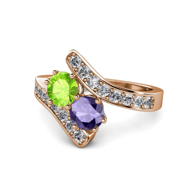Eleni Peridot and Iolite with Side Diamonds Bypass Ring 