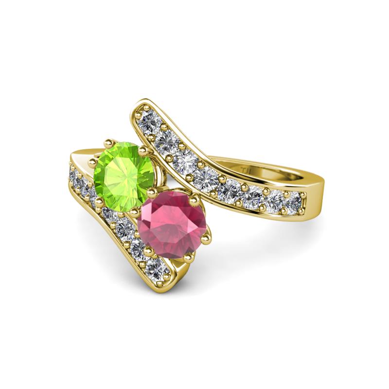Eleni Peridot and Rhodolite Garnet with Side Diamonds Bypass Ring 