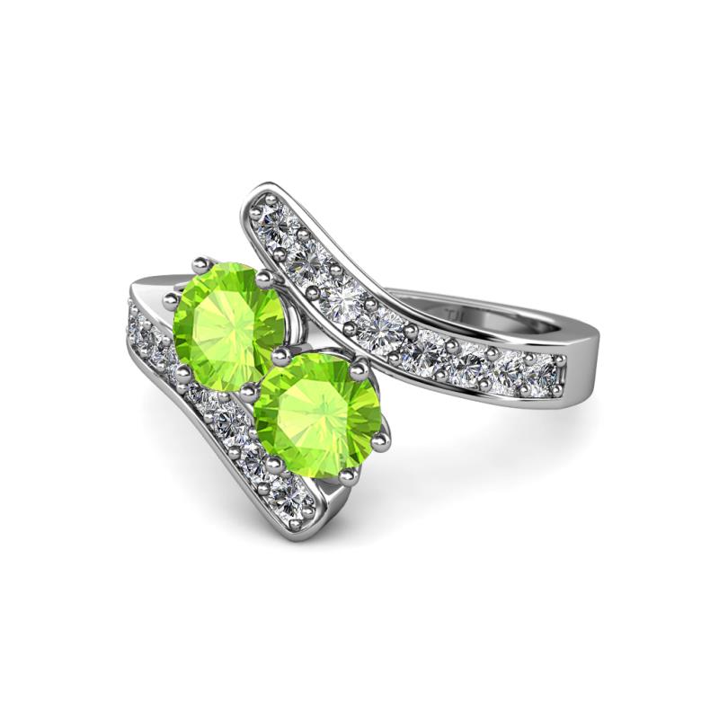 Eleni Peridot with Side Diamonds Bypass Ring 