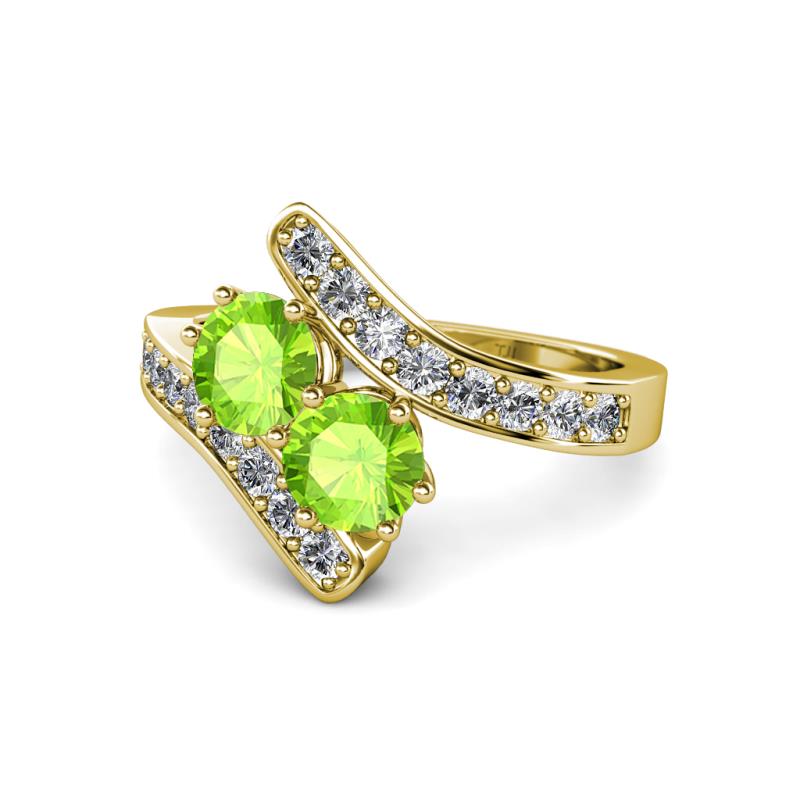 Eleni Peridot with Side Diamonds Bypass Ring 