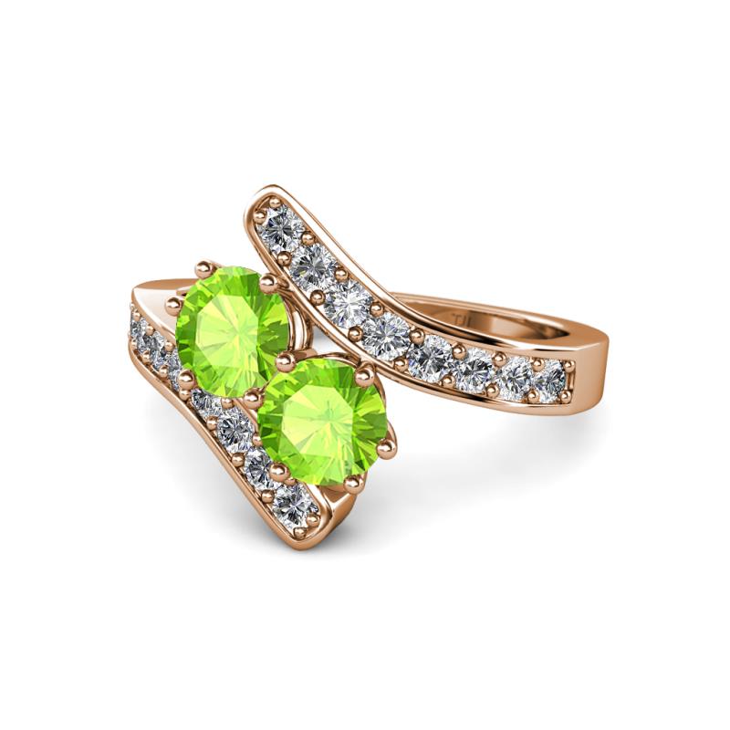 Eleni Peridot with Side Diamonds Bypass Ring 