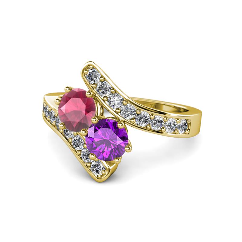 Eleni Rhodolite Garnet and Amethyst with Side Diamonds Bypass Ring 