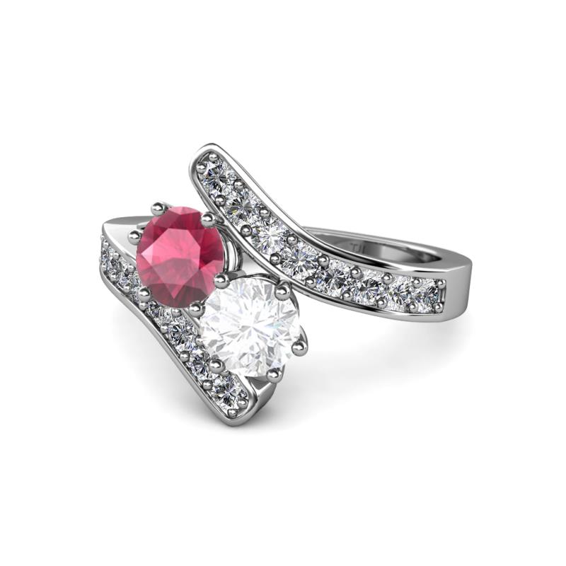 Eleni Rhodolite Garnet and White Sapphire with Side Diamonds Bypass Ring 