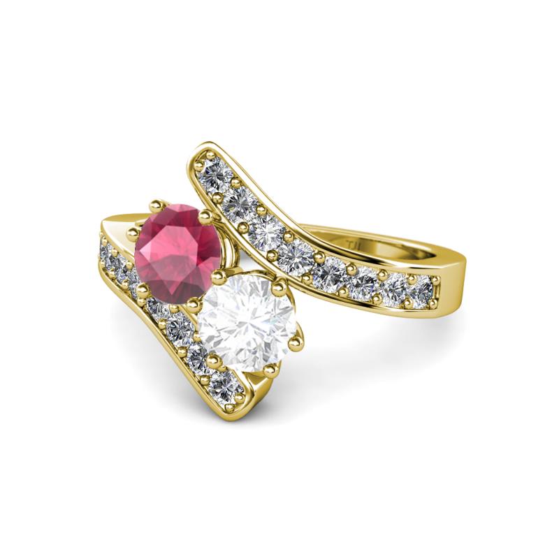 Eleni Rhodolite Garnet and White Sapphire with Side Diamonds Bypass Ring 