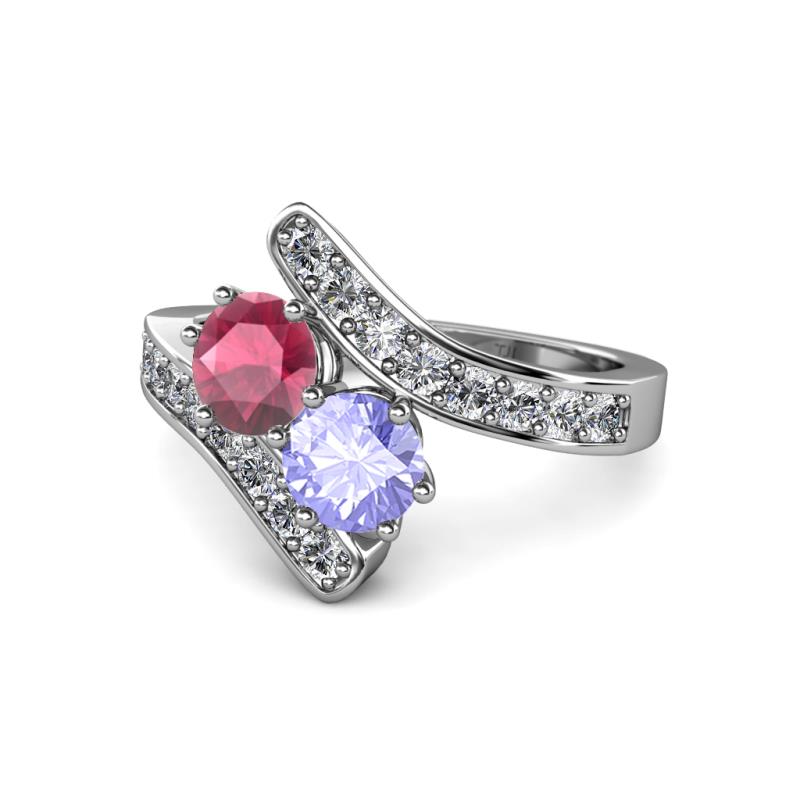 Eleni Rhodolite Garnet and Tanzanite with Side Diamonds Bypass Ring 