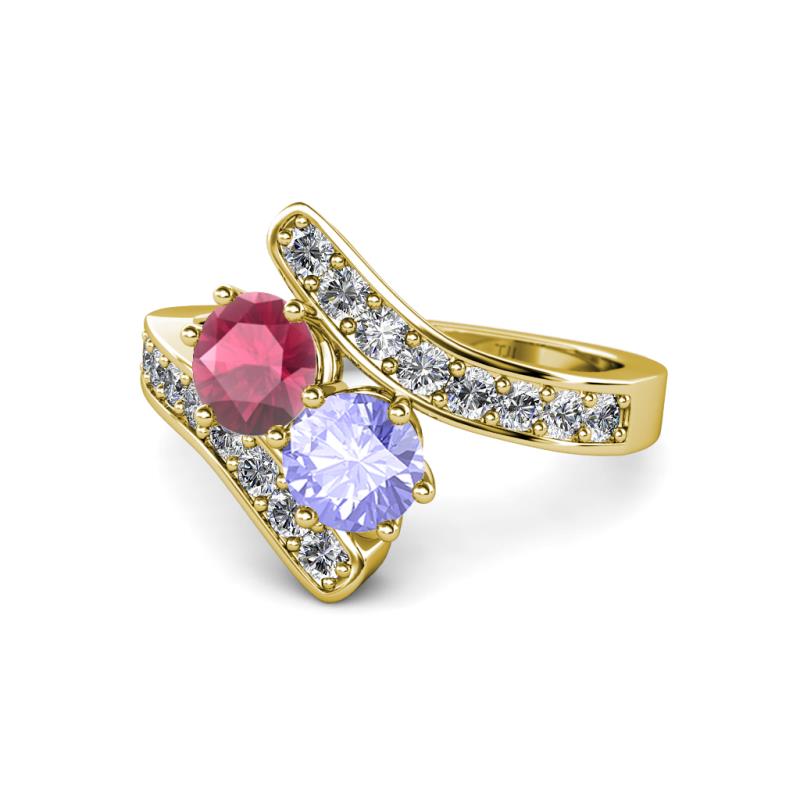 Eleni Rhodolite Garnet and Tanzanite with Side Diamonds Bypass Ring 