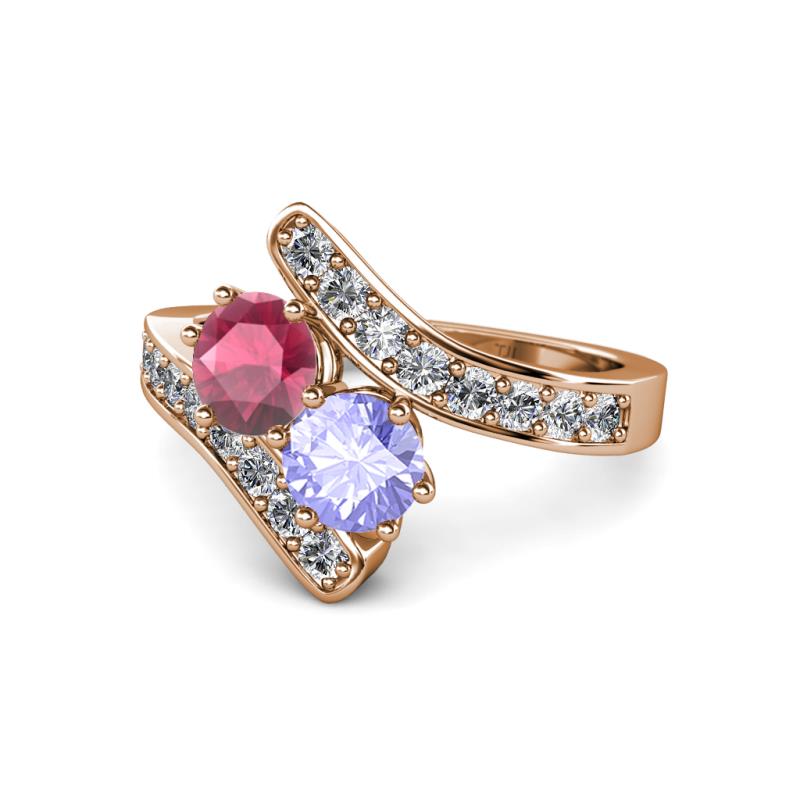 Eleni Rhodolite Garnet and Tanzanite with Side Diamonds Bypass Ring 