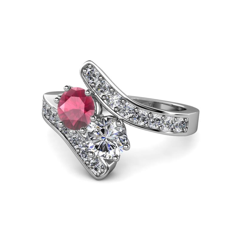 Eleni Rhodolite Garnet and Diamond with Side Diamonds Bypass Ring 
