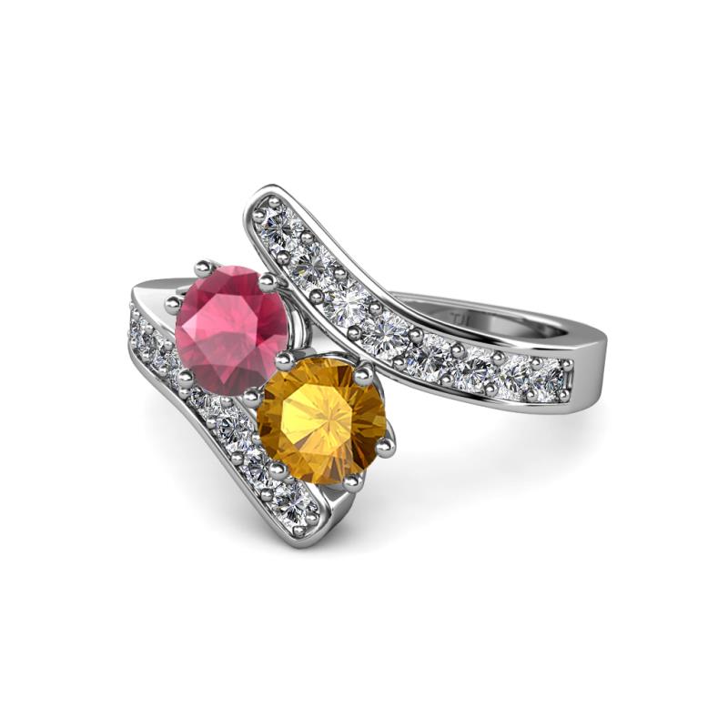 Eleni Rhodolite Garnet and Citrine with Side Diamonds Bypass Ring 