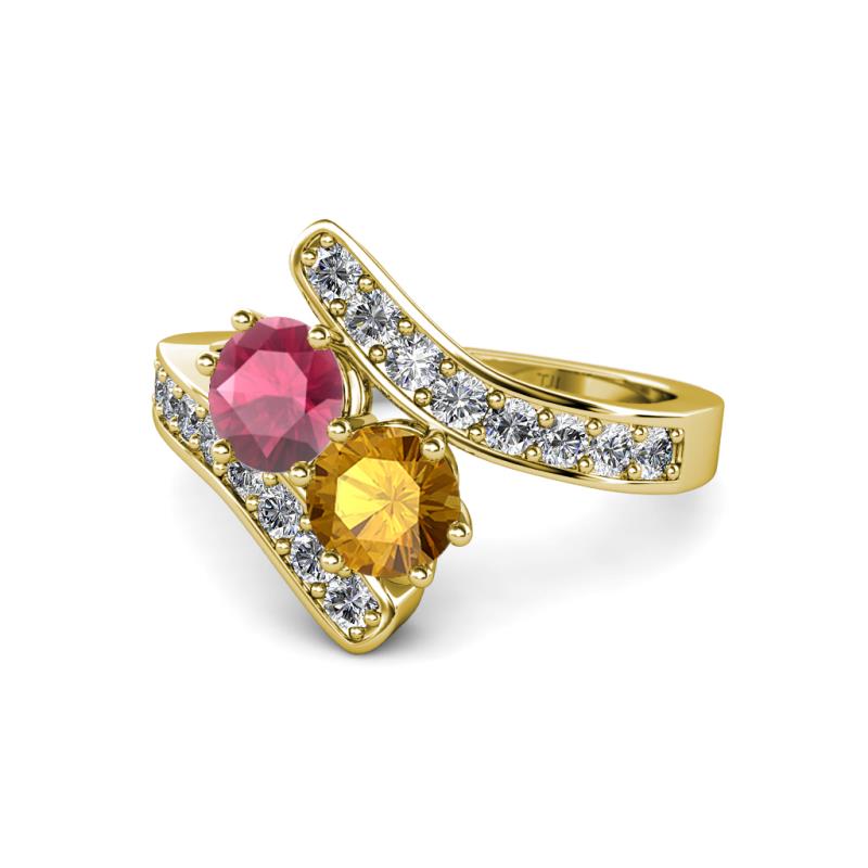 Eleni Rhodolite Garnet and Citrine with Side Diamonds Bypass Ring 