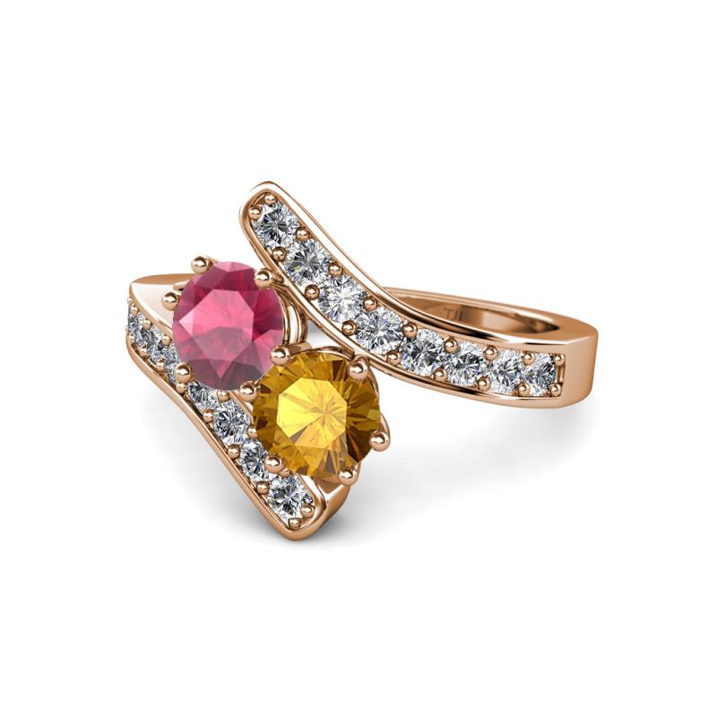 Eleni Rhodolite Garnet and Citrine with Side Diamonds Bypass Ring 