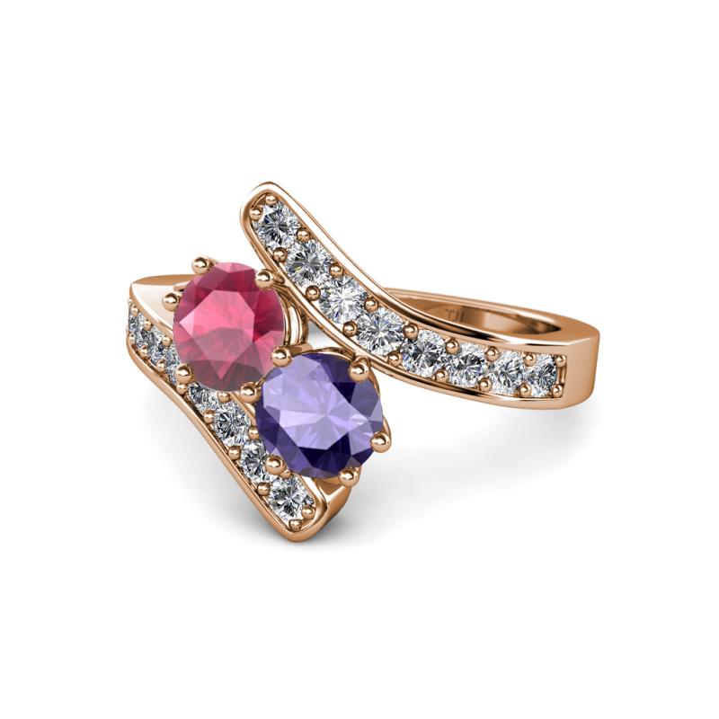 Eleni Rhodolite Garnet and Iolite with Side Diamonds Bypass Ring 