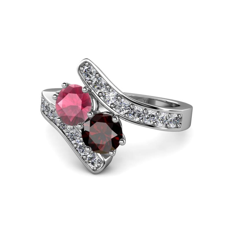 Eleni Rhodolite and Red Garnet with Side Diamonds Bypass Ring 