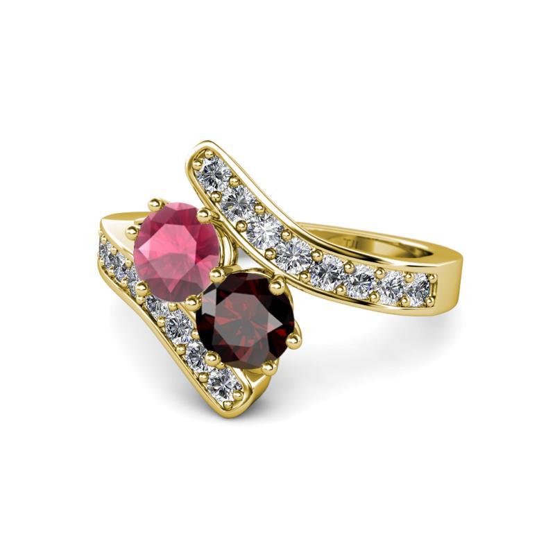 Eleni Rhodolite and Red Garnet with Side Diamonds Bypass Ring 