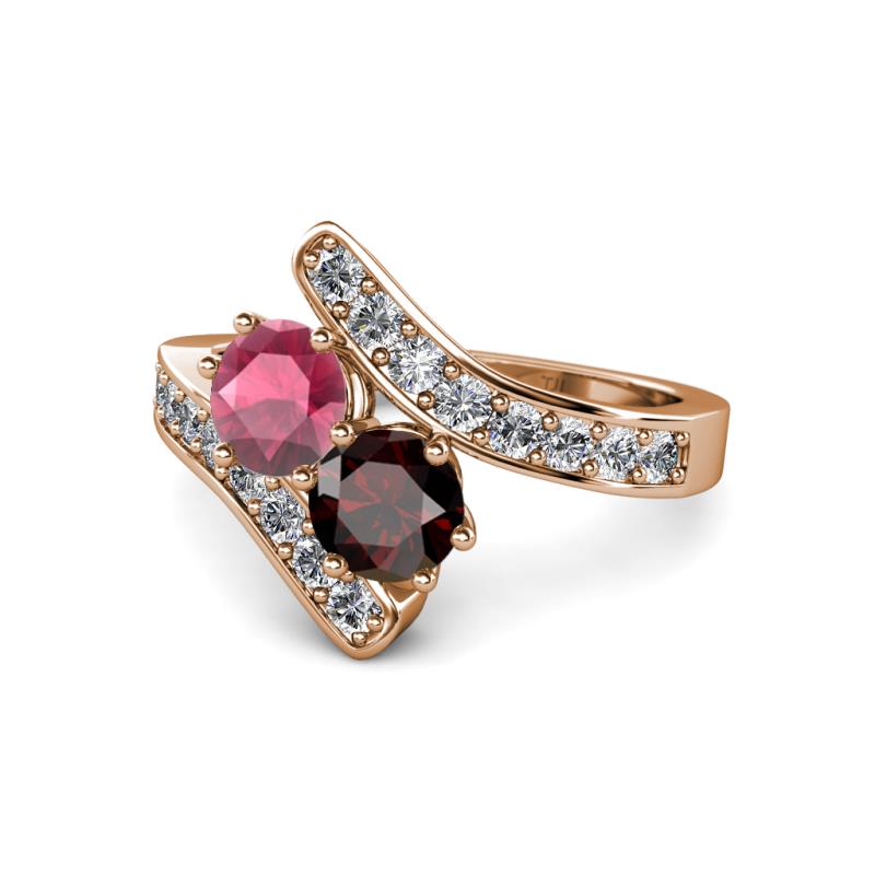 Eleni Rhodolite and Red Garnet with Side Diamonds Bypass Ring 