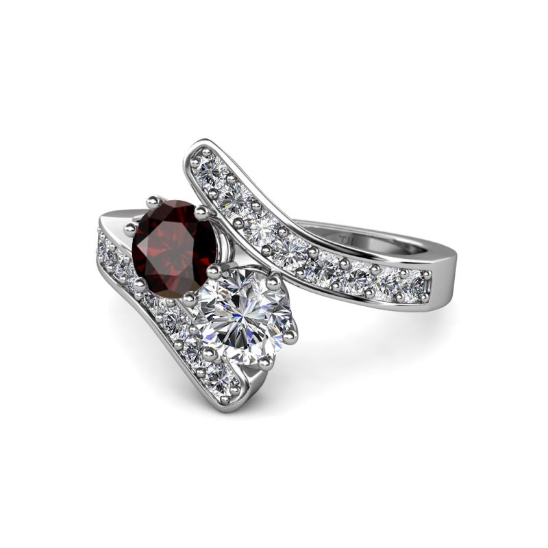 Eleni Red Garnet and Diamond with Side Diamonds Bypass Ring 