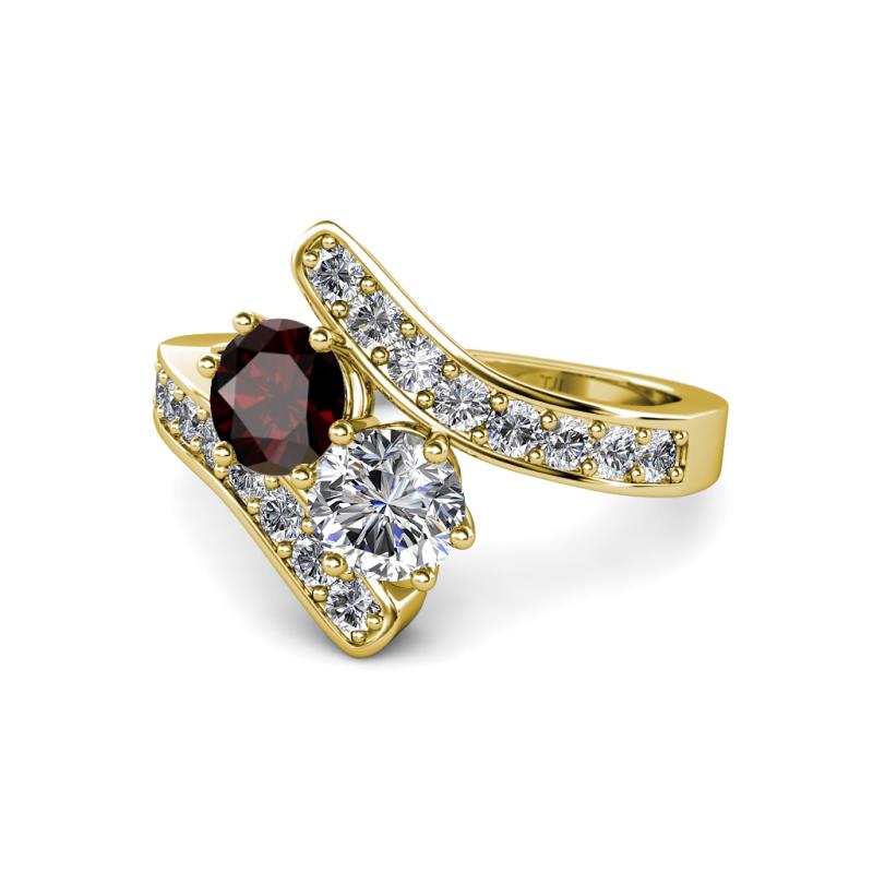 Eleni Red Garnet and Diamond with Side Diamonds Bypass Ring 
