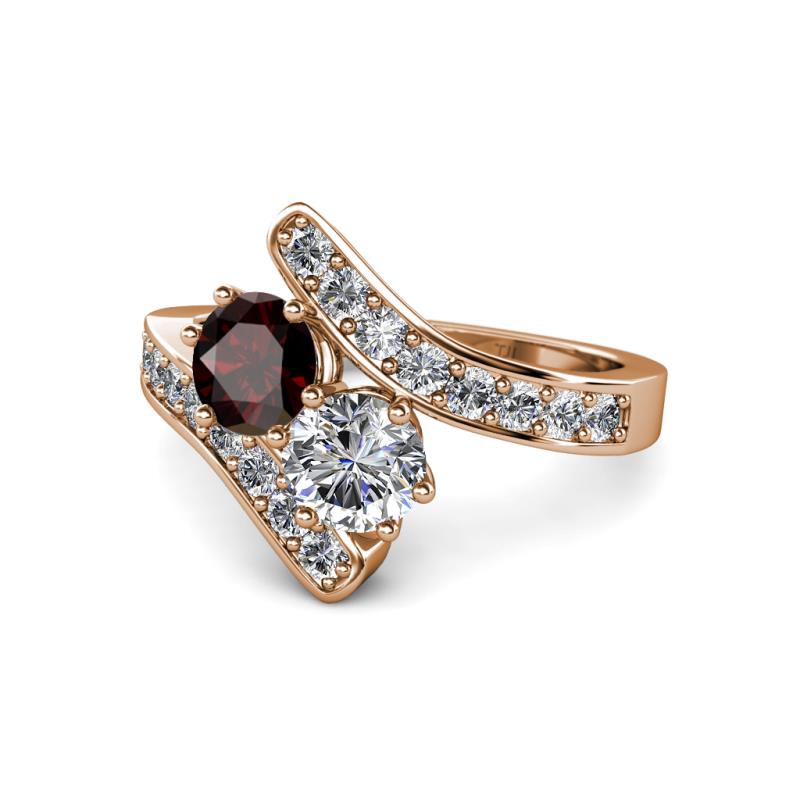 Eleni Red Garnet and Diamond with Side Diamonds Bypass Ring 