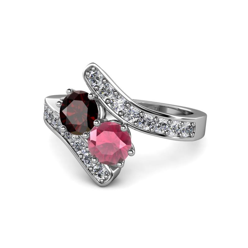 Eleni Red and Rhodolite Garnet with Side Diamonds Bypass Ring 