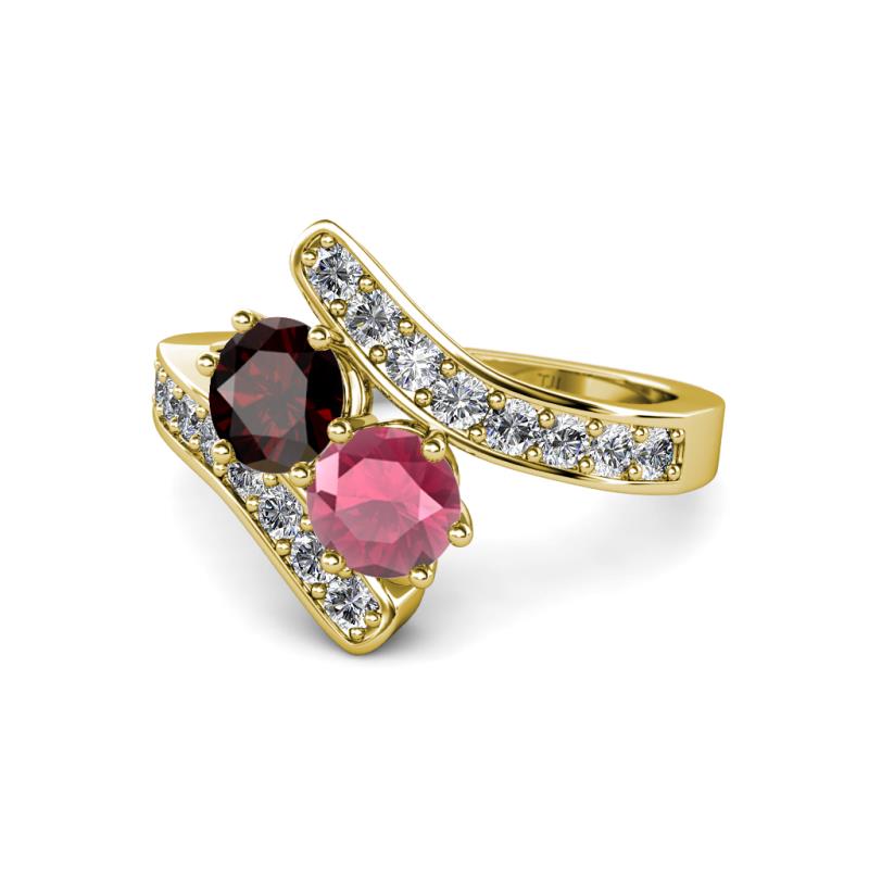 Eleni Red and Rhodolite Garnet with Side Diamonds Bypass Ring 