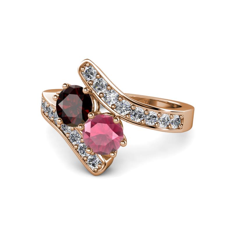 Eleni Red and Rhodolite Garnet with Side Diamonds Bypass Ring 