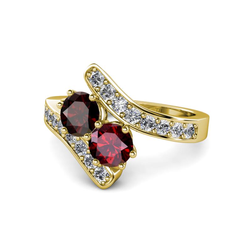 Eleni Red Garnet and Ruby with Side Diamonds Bypass Ring 