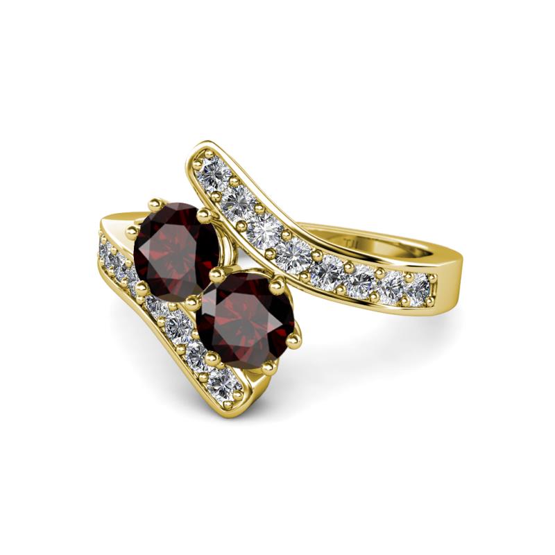Eleni Red Garnet with Side Diamonds Bypass Ring 